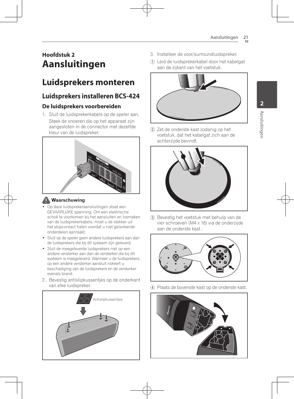 Luidsprekers monteren, Luidsprekers installeren bcs-424, Aansluitingen | Pioneer BCS-222 User Manual | Page 333 / 468