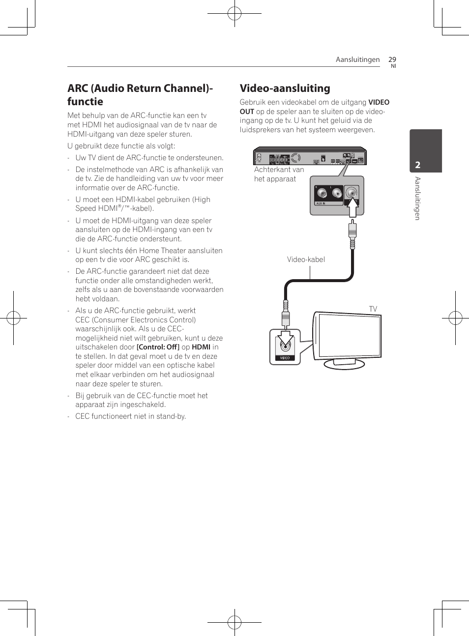 Arc (audio return channel)-functie, 29 – video-aansluiting, Arc (audio return channel)- functie | Video-aansluiting | Pioneer BCS-222 User Manual | Page 341 / 468