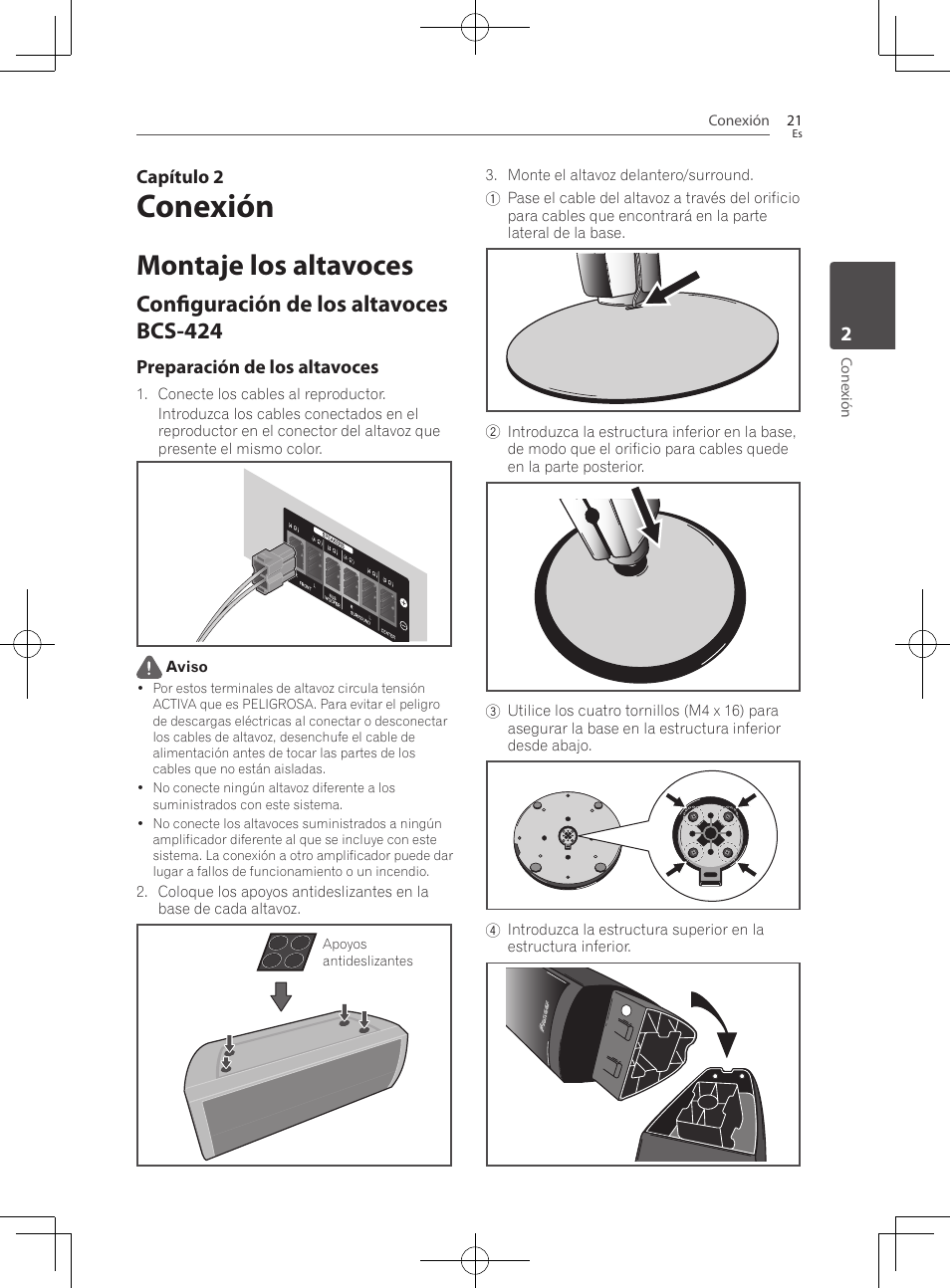 Montaje los altavoces, Configuración de los altavoces bcs-424, Conexión | Pioneer BCS-222 User Manual | Page 409 / 468