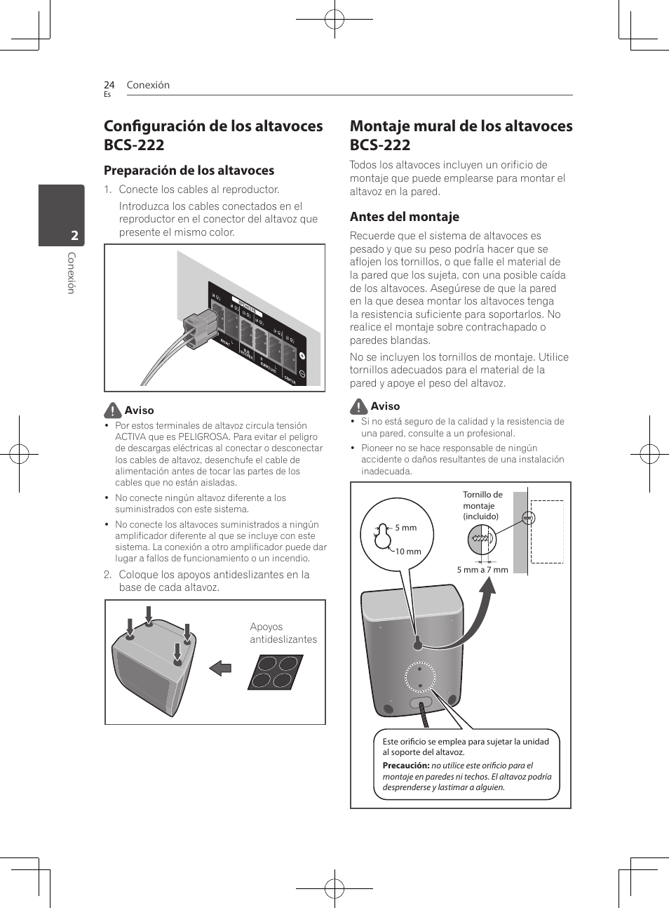 Configuración de los altavoces bcs-222, Montaje mural de los altavoces bcs-222, Preparación de los altavoces | Antes del montaje | Pioneer BCS-222 User Manual | Page 412 / 468