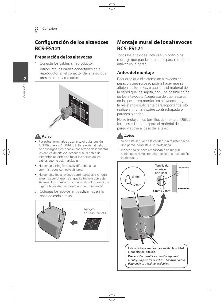 Configuración de los altavoces bcs-fs121, Montaje mural de los altavoces bcs-fs121, Preparación de los altavoces | Antes del montaje | Pioneer BCS-222 User Manual | Page 414 / 468