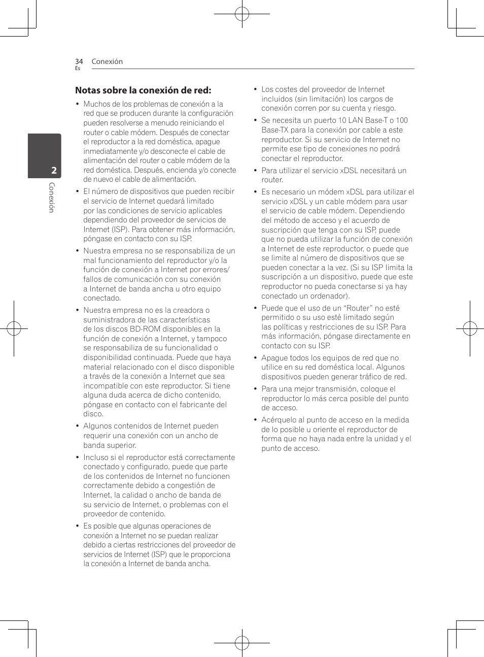Notas sobre la conexión de red | Pioneer BCS-222 User Manual | Page 422 / 468