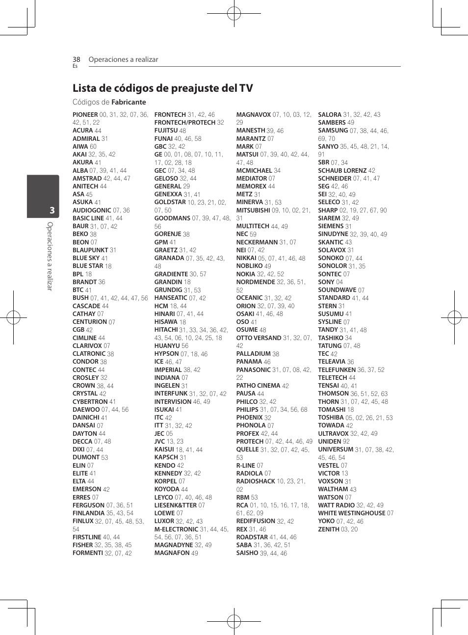 Lista de códigos de preajuste del tv | Pioneer BCS-222 User Manual | Page 426 / 468