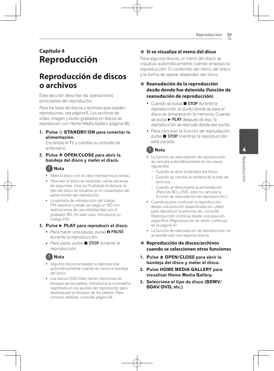 Reproducción de discos o archivos, Reproducción, Capítulo 4 | Pioneer BCS-222 User Manual | Page 427 / 468