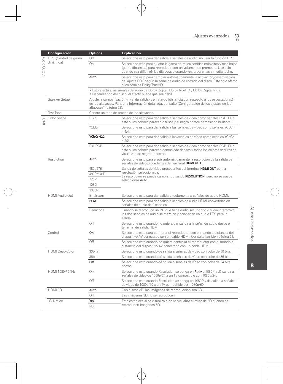 Ajustes avanzados 59, Ajust es a vanzados | Pioneer BCS-222 User Manual | Page 447 / 468
