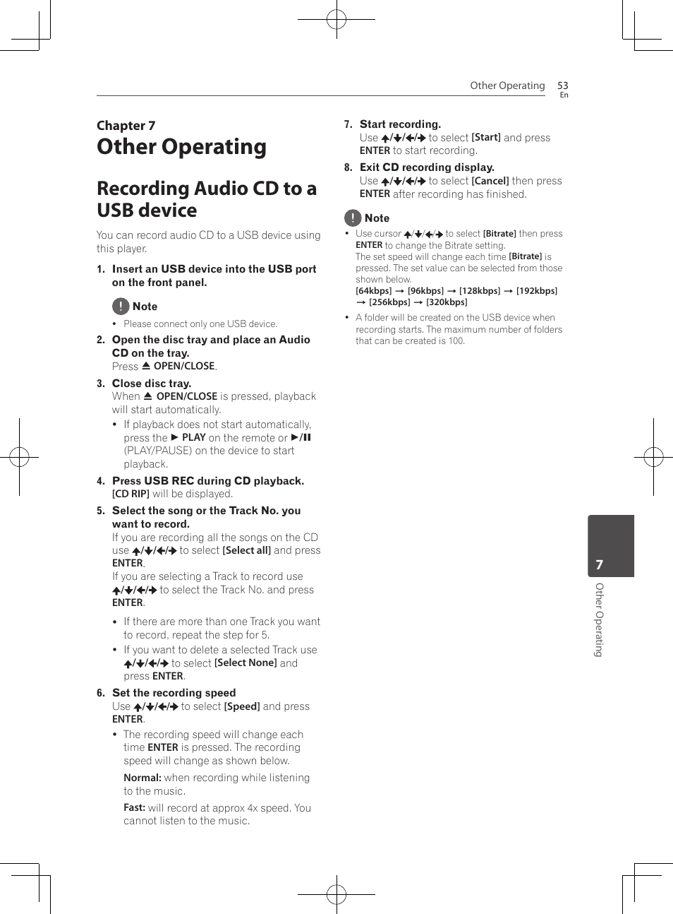 Recording audio cd to a usb device, Other operating, Chapter 7 | Pioneer BCS-222 User Manual | Page 53 / 468