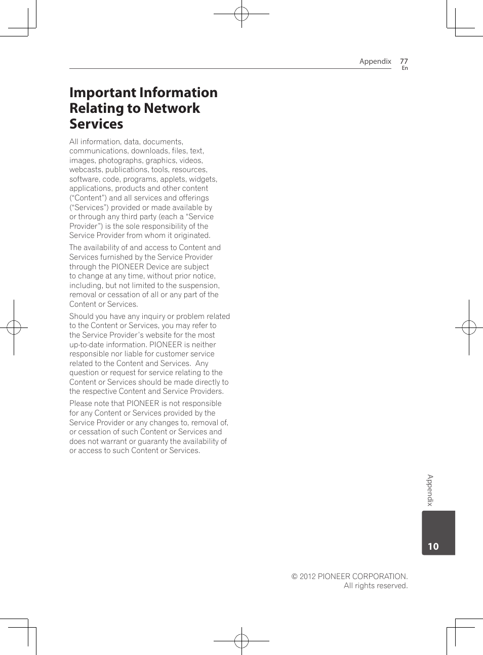 Important information relating to network services | Pioneer BCS-222 User Manual | Page 77 / 468
