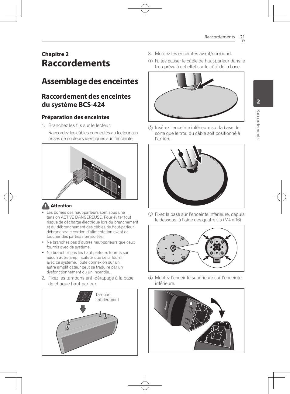Assemblage des enceintes, Raccordement des enceintes du système bcs-424, Raccordements | Pioneer BCS-222 User Manual | Page 97 / 468