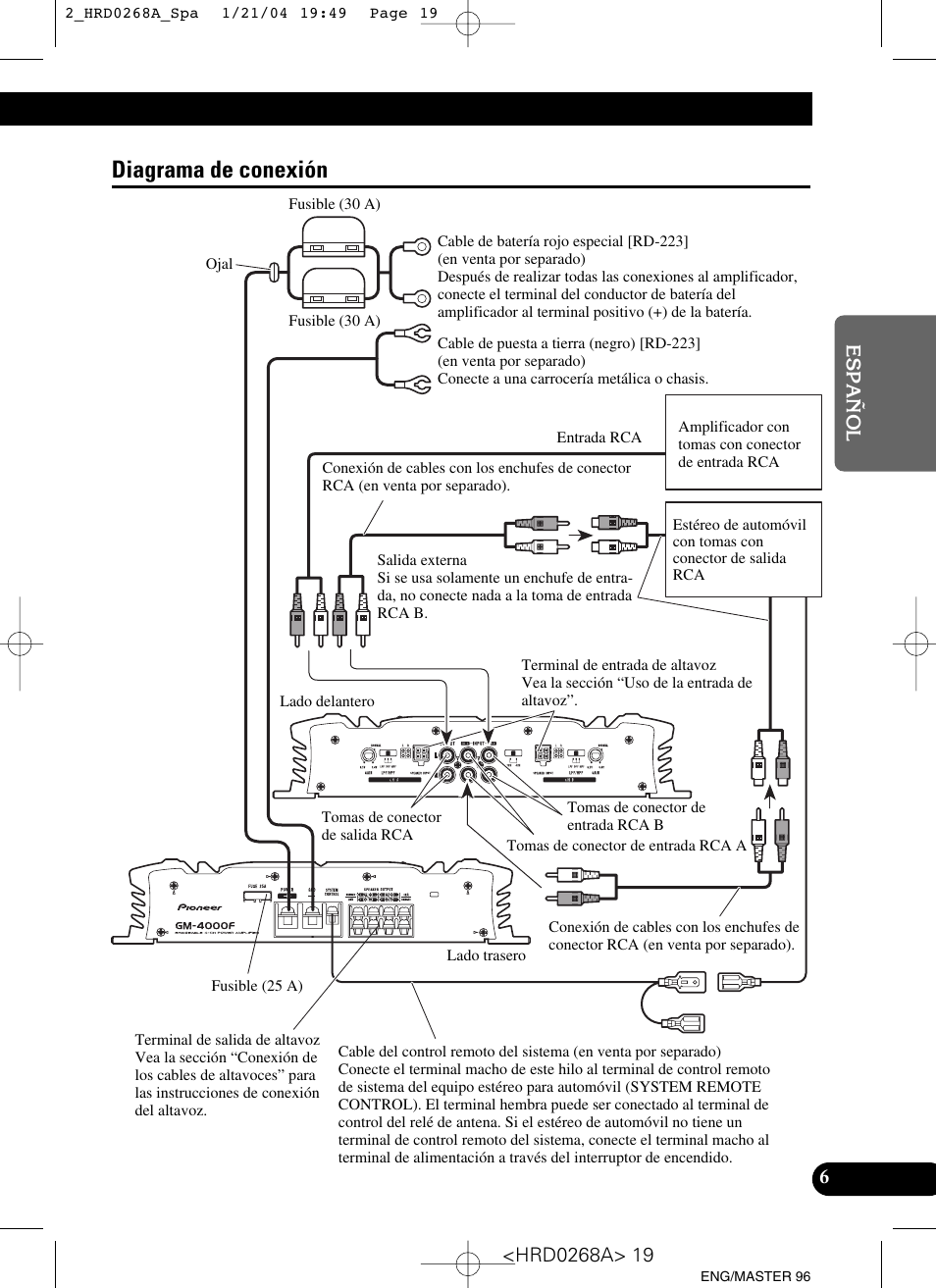 Diagrama de conexión | Pioneer GM-4000F User Manual | Page 19 / 74