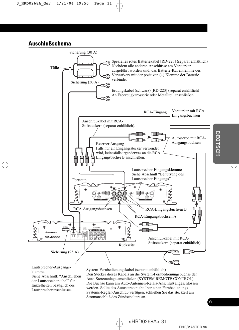 Auschlußschema | Pioneer GM-4000F User Manual | Page 31 / 74