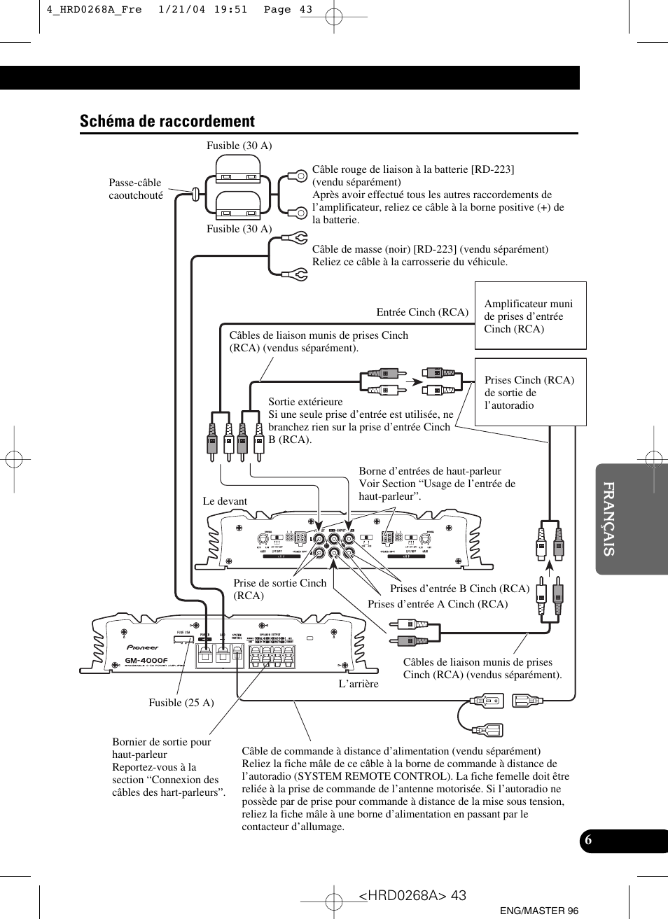 Schéma de raccordement | Pioneer GM-4000F User Manual | Page 43 / 74