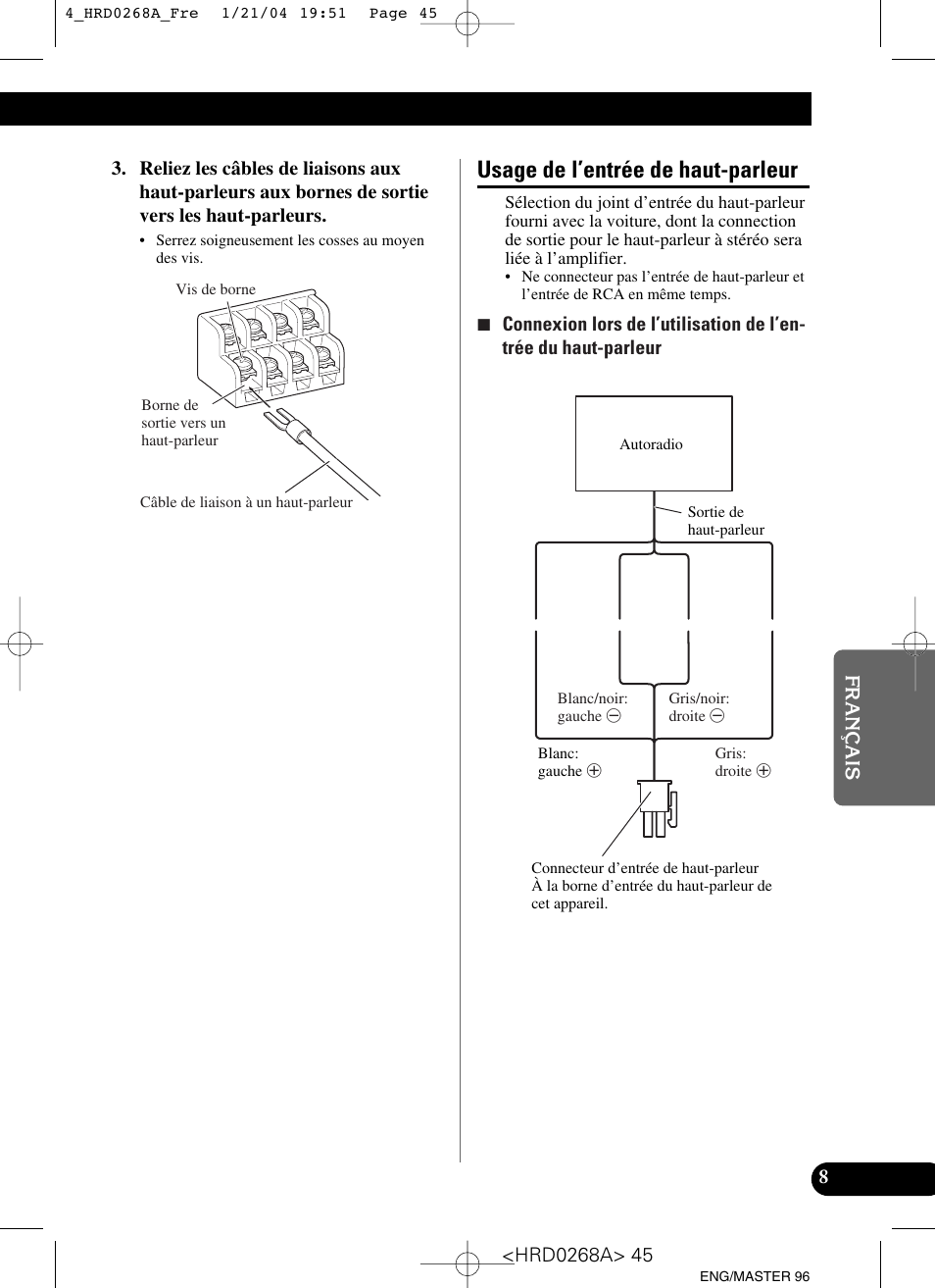 Usage de l’entrée de haut-parleur | Pioneer GM-4000F User Manual | Page 45 / 74