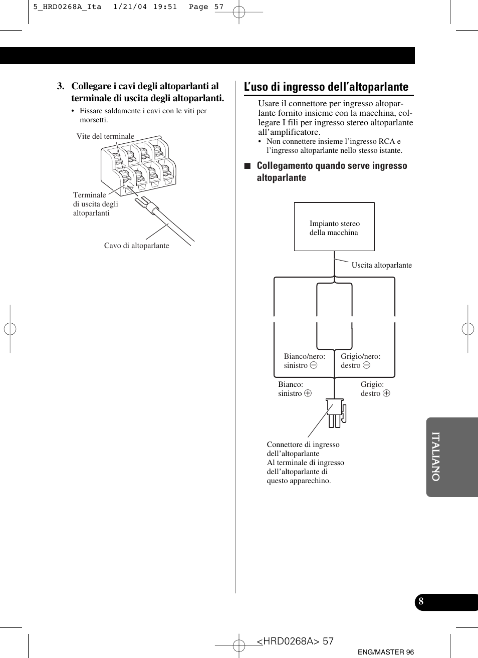 L’uso di ingresso dell’altoparlante | Pioneer GM-4000F User Manual | Page 57 / 74