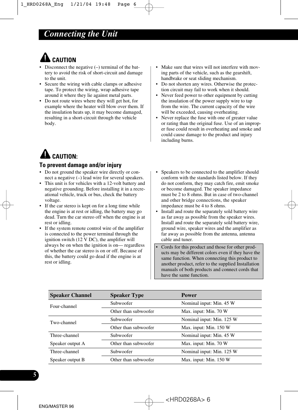 Connecting the unit | Pioneer GM-4000F User Manual | Page 6 / 74