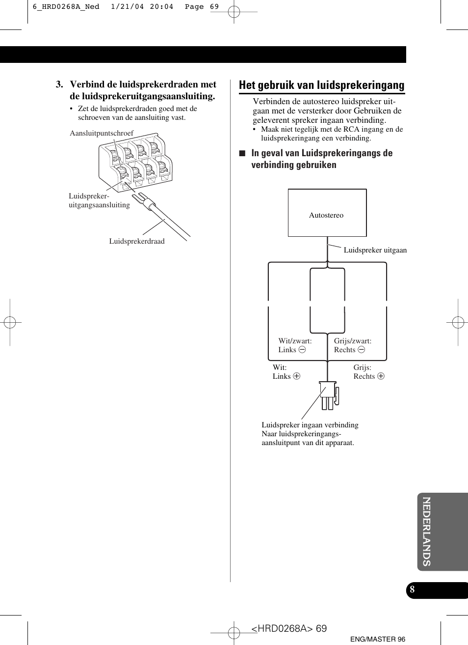 Het gebruik van luidsprekeringang | Pioneer GM-4000F User Manual | Page 69 / 74