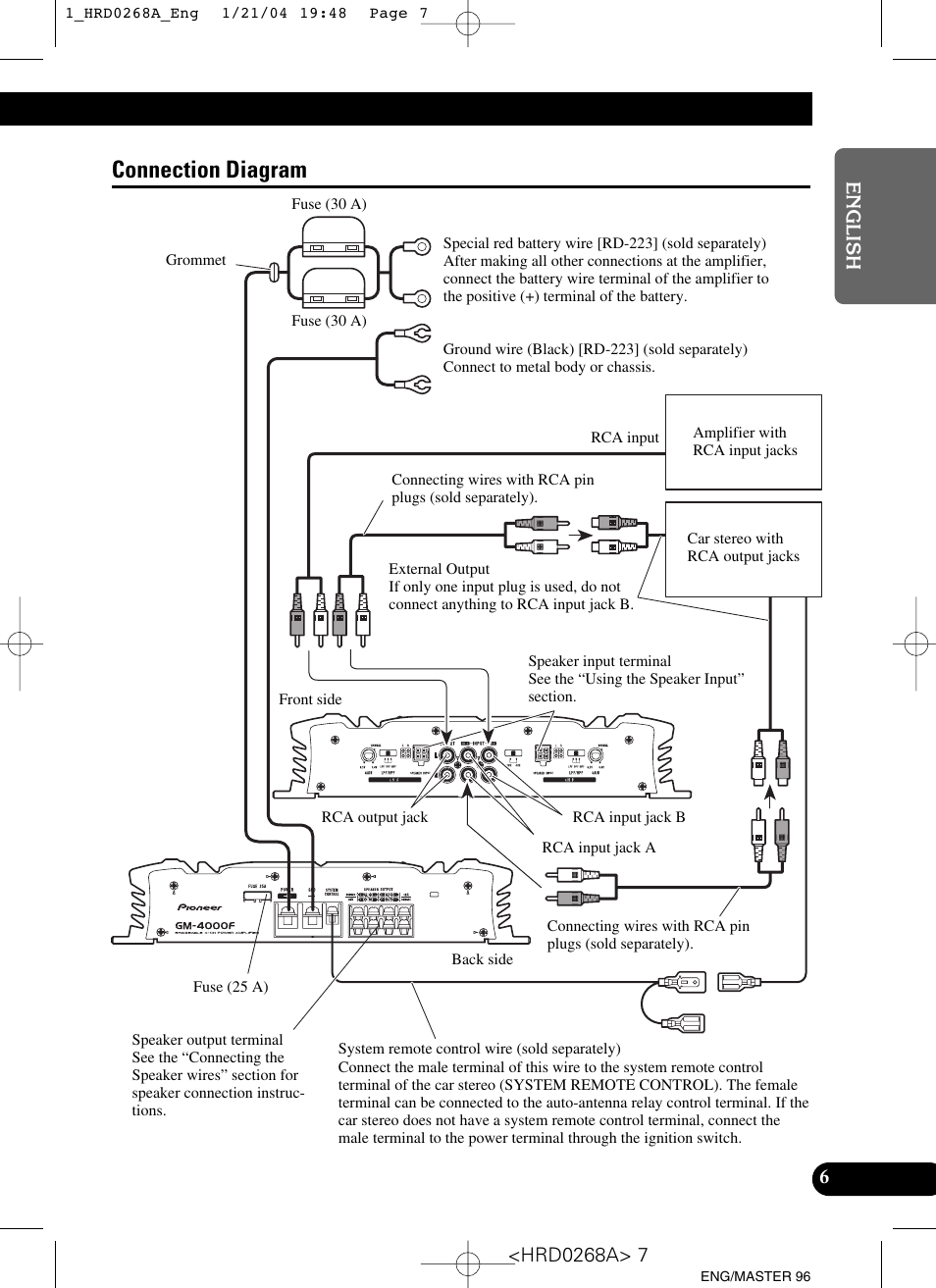 Connection diagram | Pioneer GM-4000F User Manual | Page 7 / 74