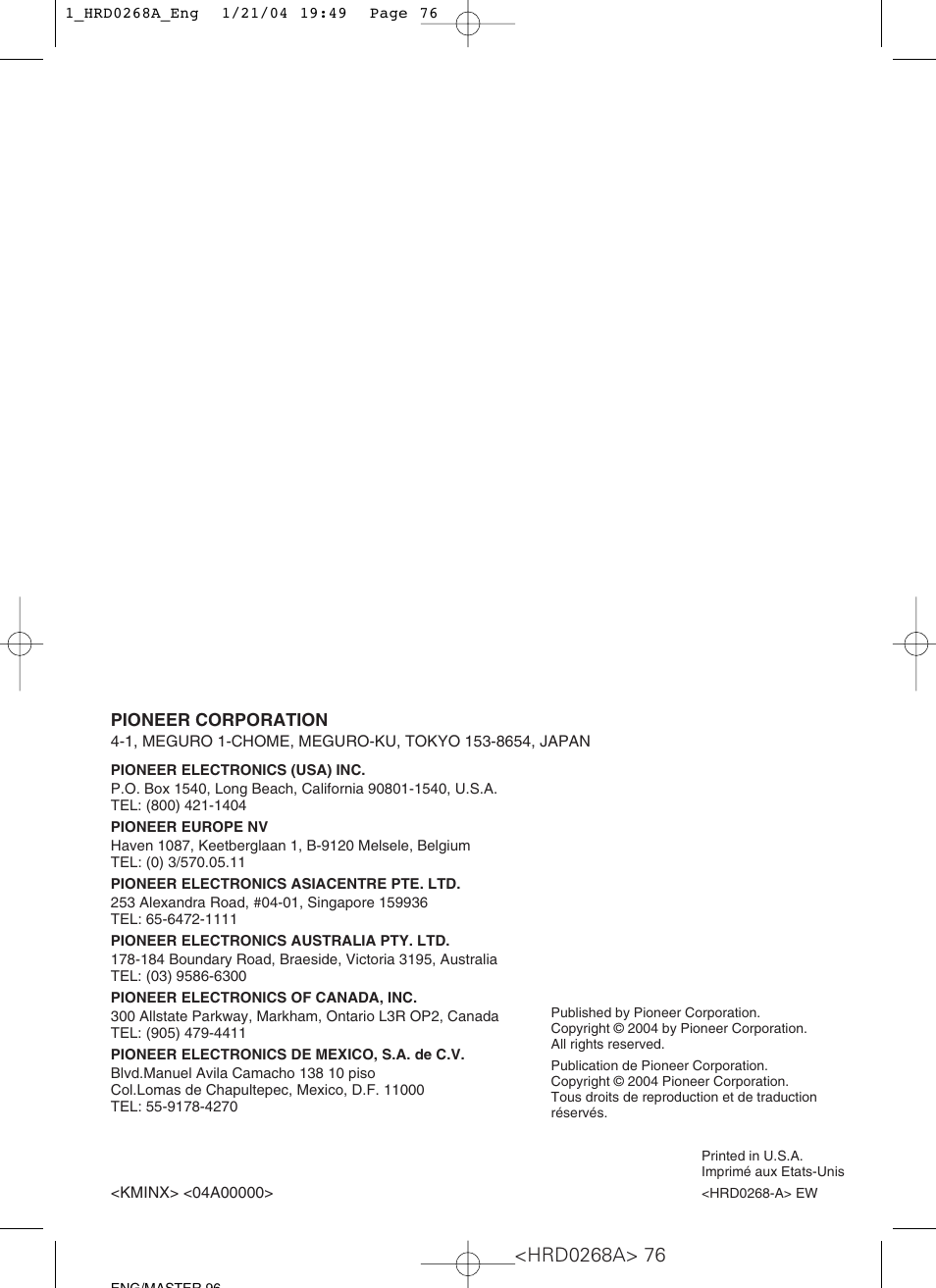 Pioneer GM-4000F User Manual | Page 74 / 74