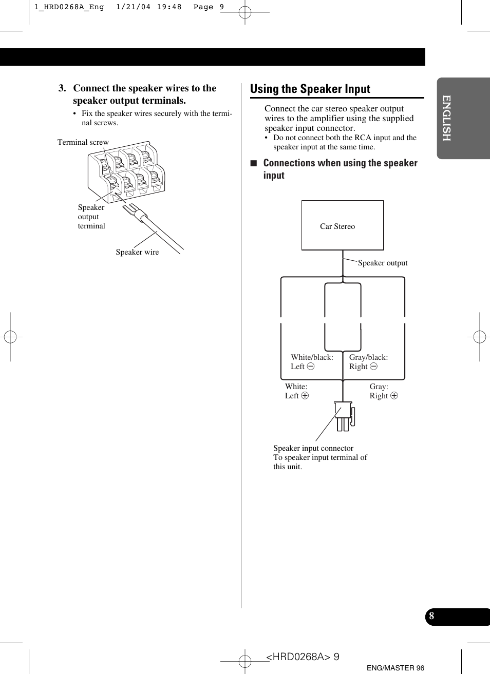 Using the speaker input | Pioneer GM-4000F User Manual | Page 9 / 74