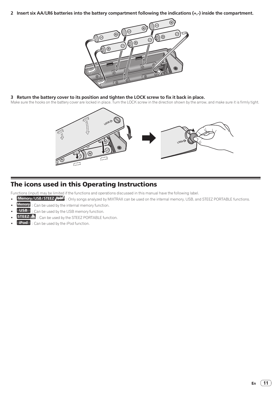 The icons used in this operating instructions | Pioneer STZ-D10T-G User Manual | Page 11 / 35