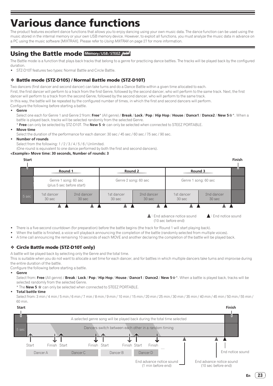 05 various dance functions, Using the battle mode, Various dance functions | Pioneer STZ-D10T-G User Manual | Page 23 / 35