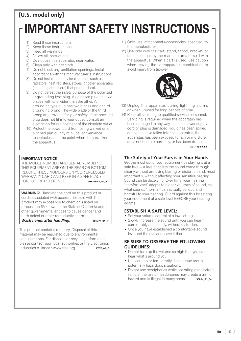 U.s. model only | Pioneer STZ-D10T-G User Manual | Page 3 / 35
