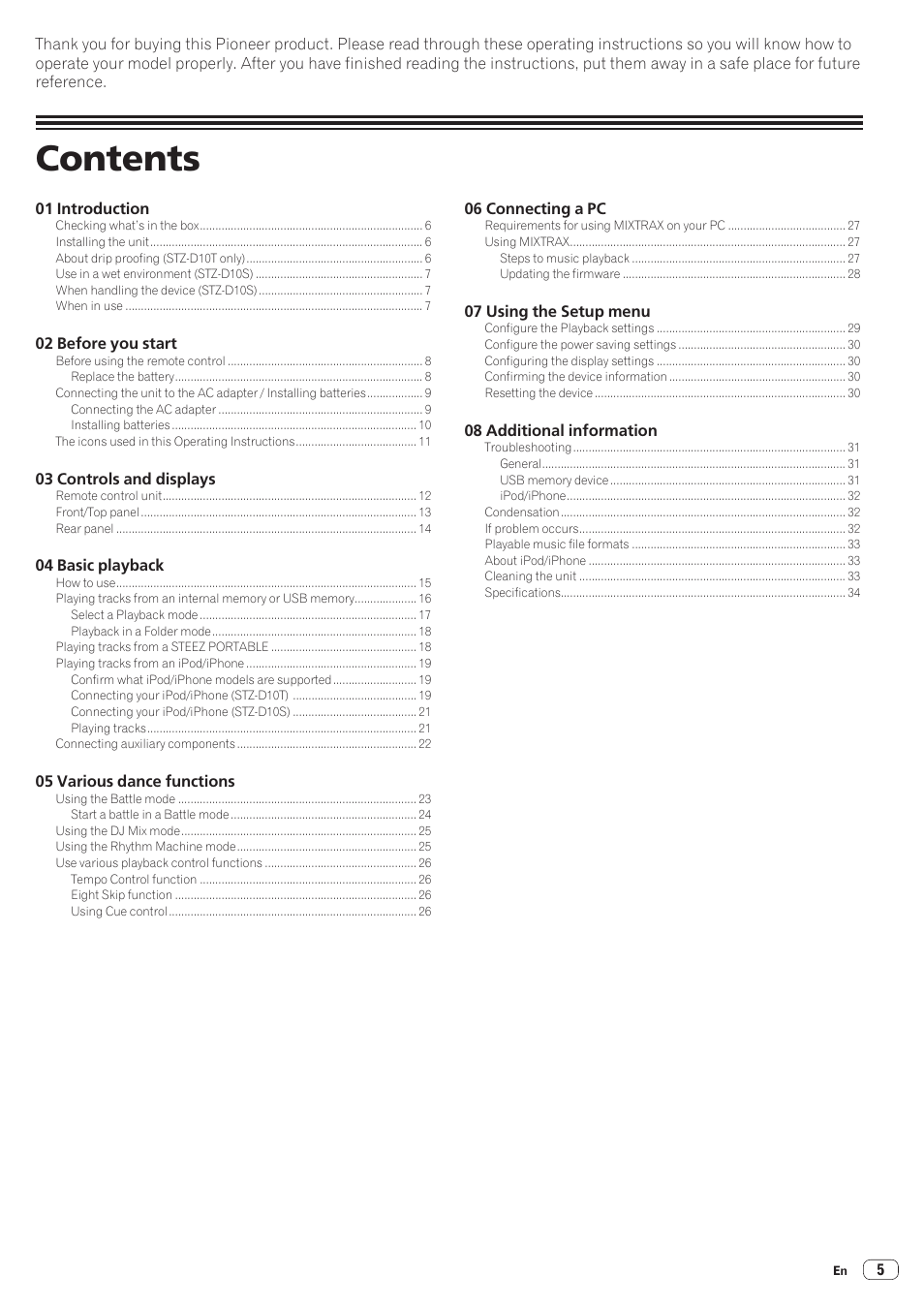 Pioneer STZ-D10T-G User Manual | Page 5 / 35