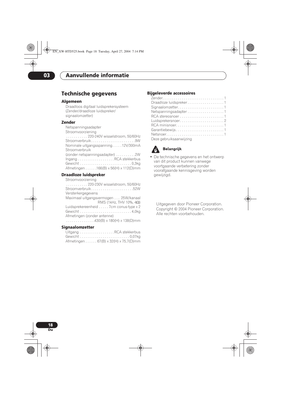 Technische gegevens, Aanvullende informatie 03 | Pioneer XW-HTD525 User Manual | Page 106 / 107