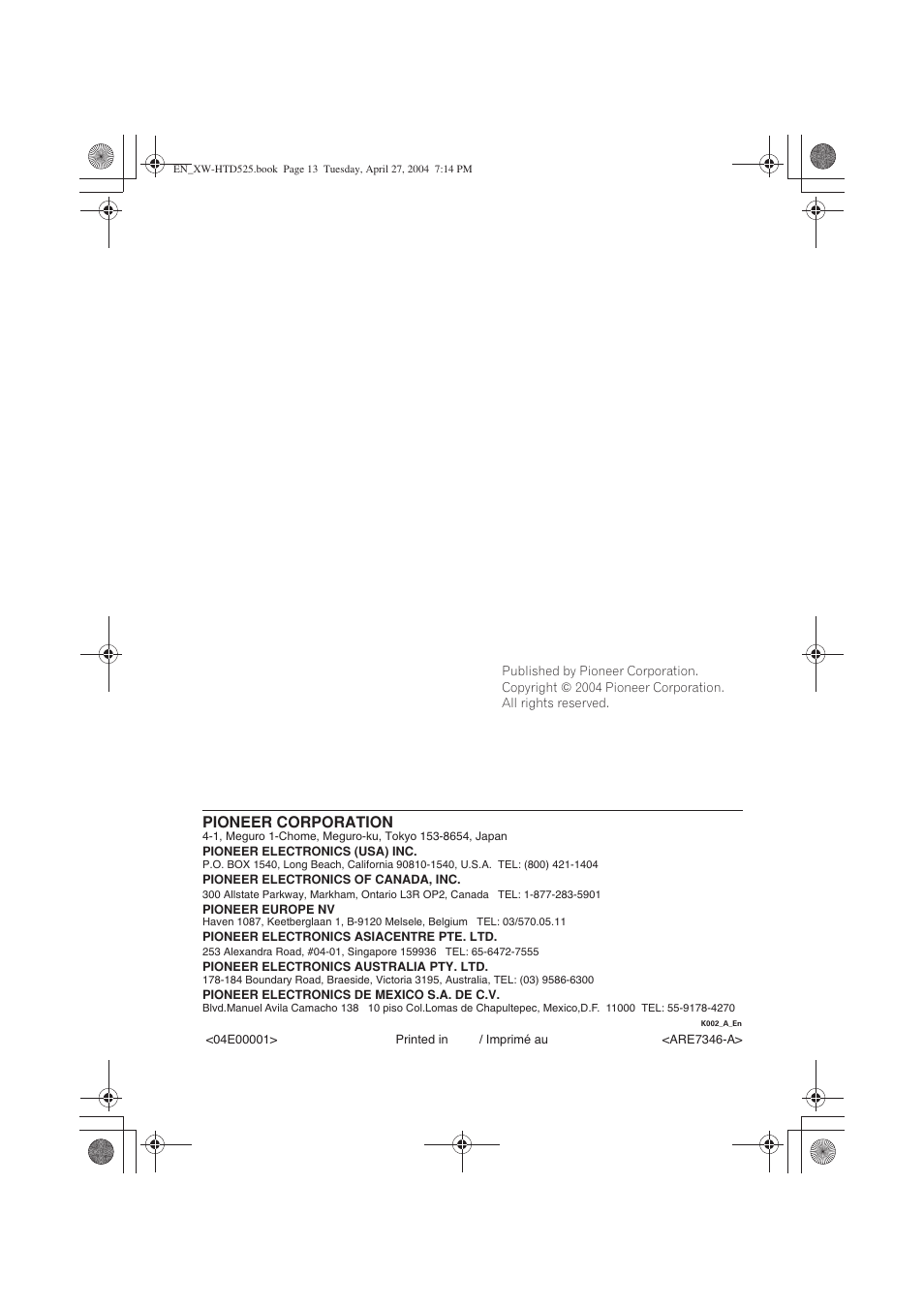 Pioneer corporation | Pioneer XW-HTD525 User Manual | Page 107 / 107