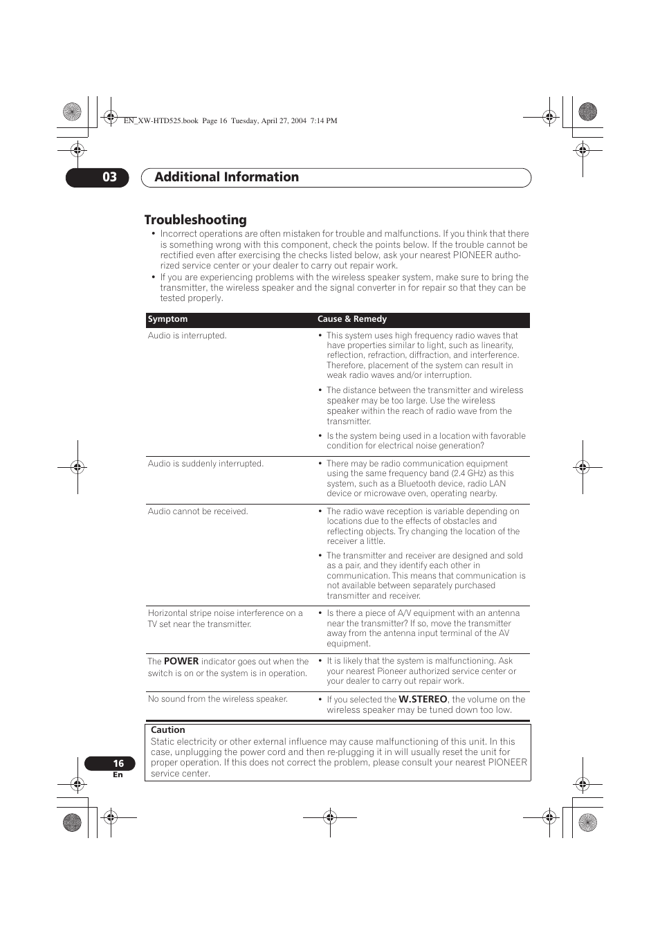 Troubleshooting, Additional information 03 | Pioneer XW-HTD525 User Manual | Page 16 / 107