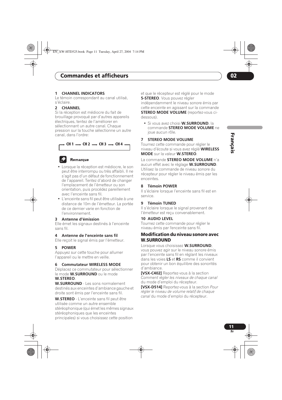 Commandes et afficheurs 02 | Pioneer XW-HTD525 User Manual | Page 27 / 107