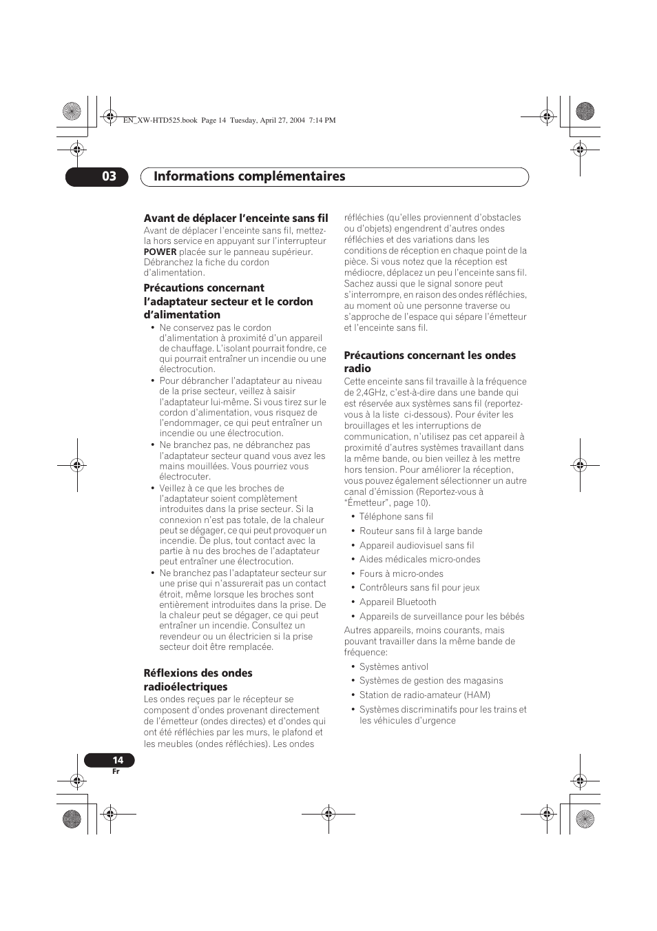 Informations complémentaires 03 | Pioneer XW-HTD525 User Manual | Page 30 / 107