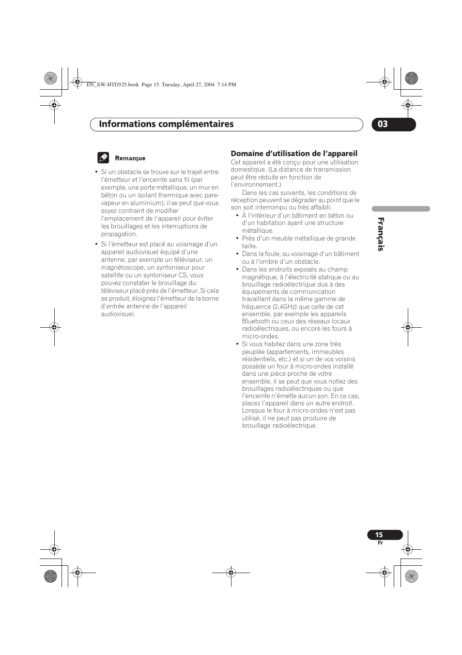 Informations complémentaires 03 | Pioneer XW-HTD525 User Manual | Page 31 / 107