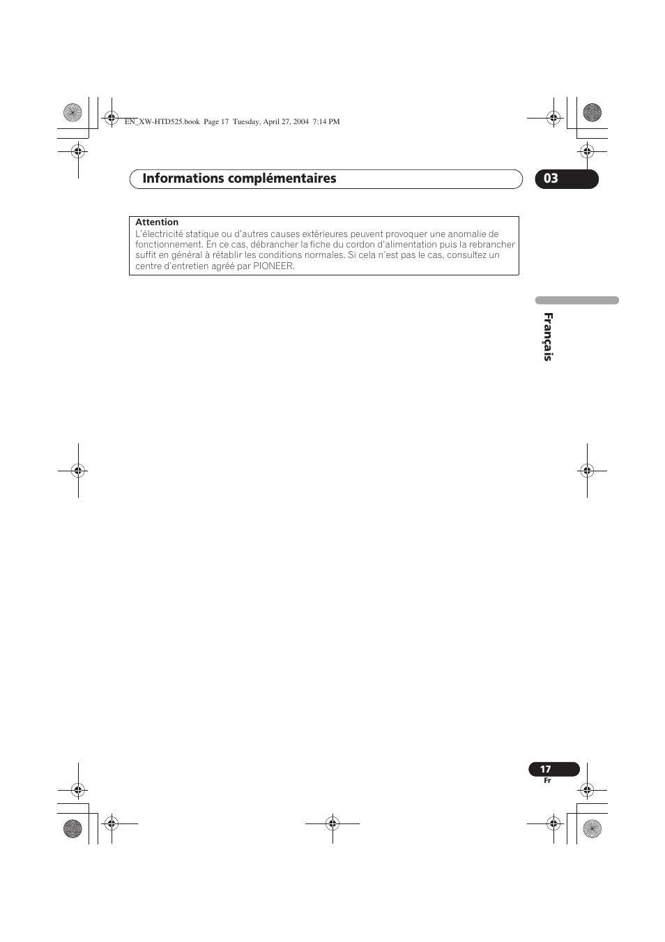 Informations complémentaires 03 | Pioneer XW-HTD525 User Manual | Page 33 / 107