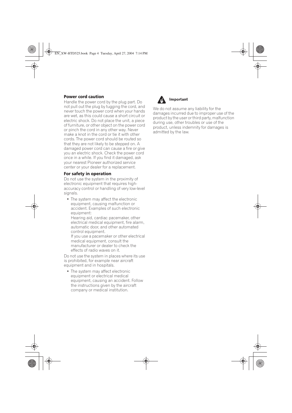 Pioneer XW-HTD525 User Manual | Page 4 / 107