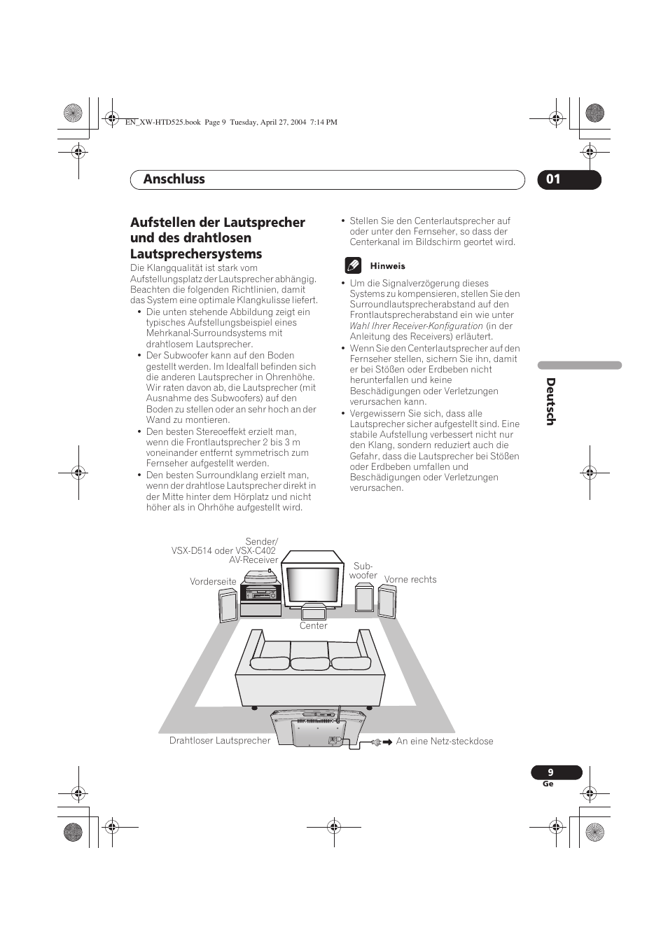 Anschluss 01 | Pioneer XW-HTD525 User Manual | Page 43 / 107