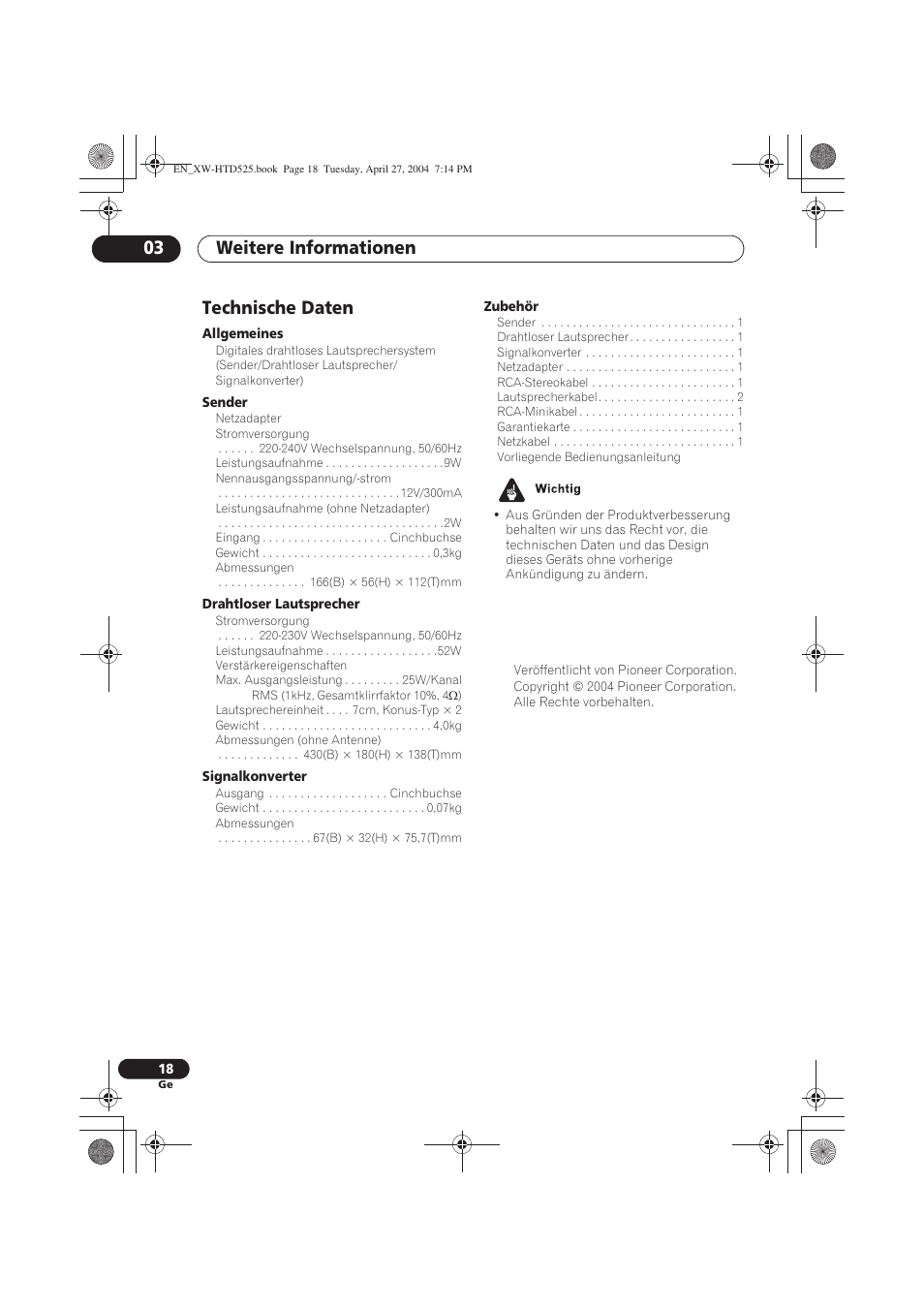 Technische daten, Weitere informationen 03 | Pioneer XW-HTD525 User Manual | Page 52 / 107