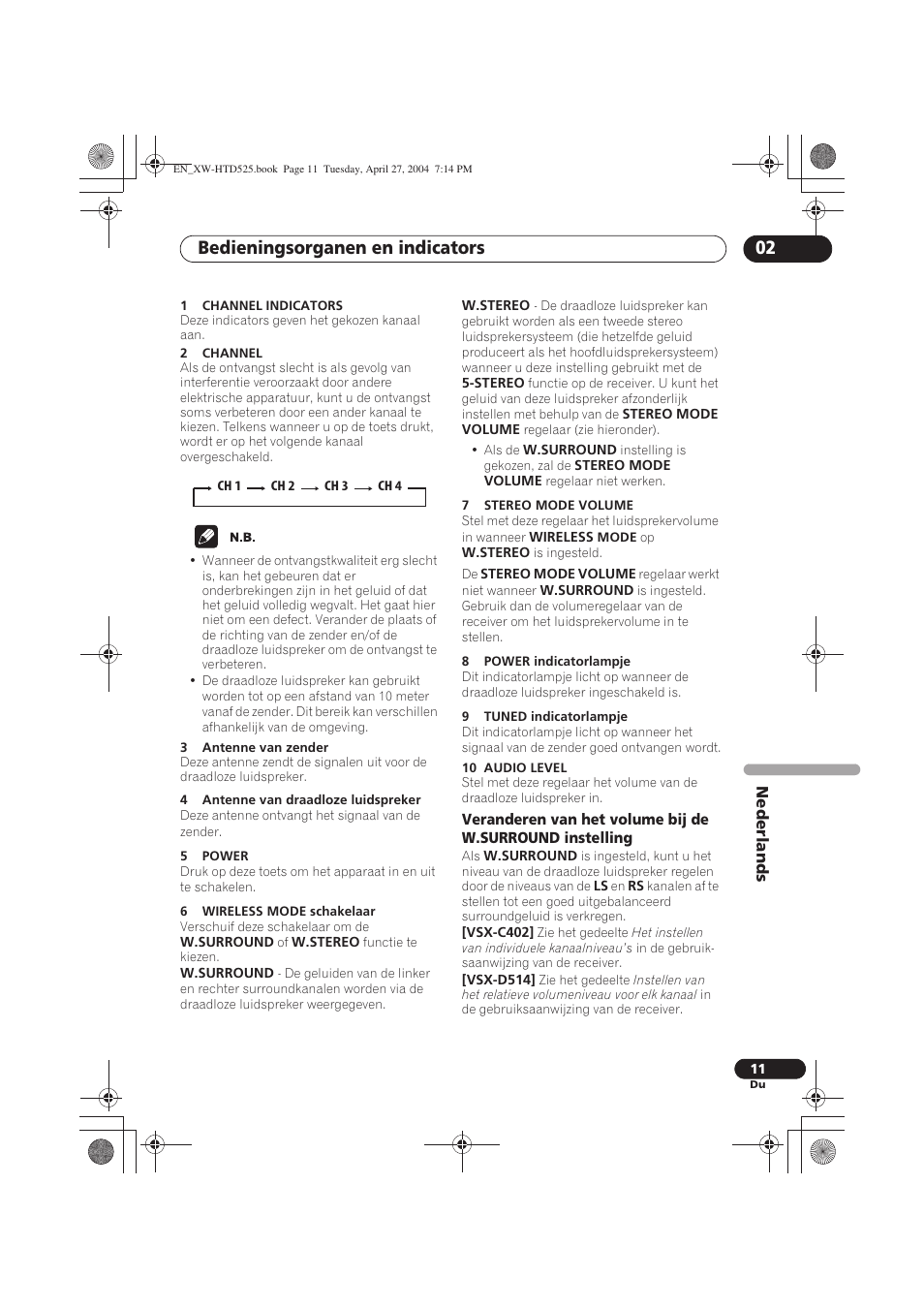 Bedieningsorganen en indicators 02 | Pioneer XW-HTD525 User Manual | Page 99 / 107