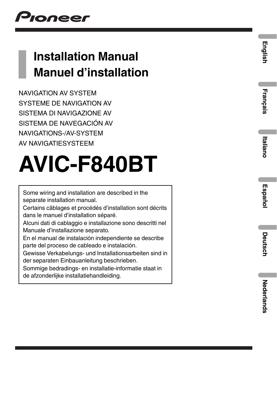 Pioneer AVIC-F840BT User Manual | 124 pages