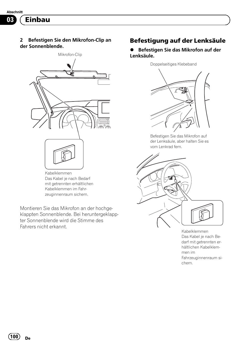 Befestigung auf der lenksäule 100, 03 einbau, Befestigung auf der lenksäule | Pioneer AVIC-F840BT User Manual | Page 100 / 124