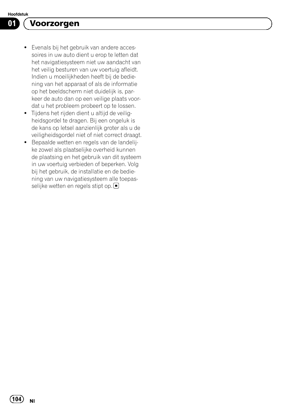 01 voorzorgen | Pioneer AVIC-F840BT User Manual | Page 104 / 124