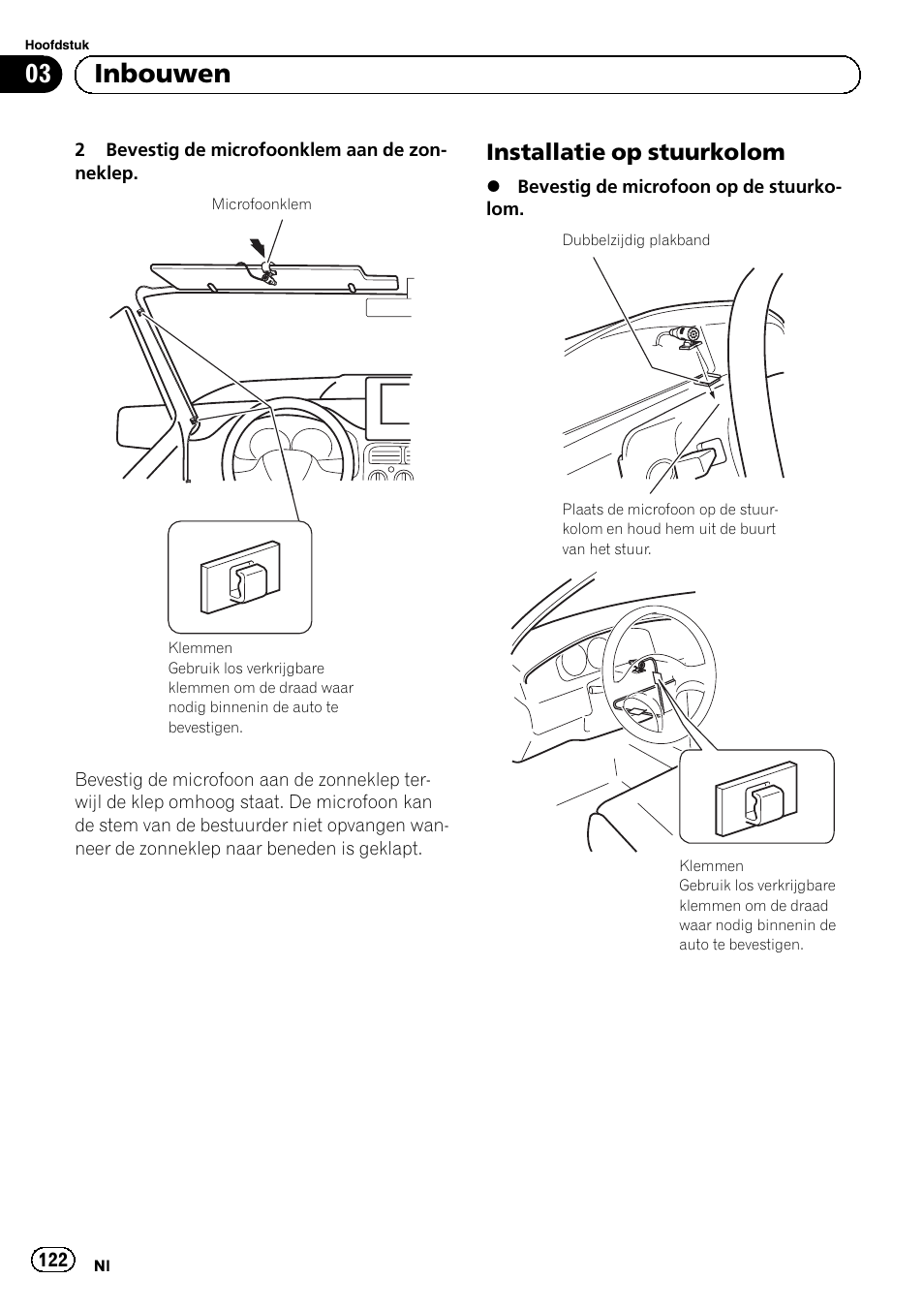 Installatie op stuurkolom 122, 03 inbouwen, Installatie op stuurkolom | Pioneer AVIC-F840BT User Manual | Page 122 / 124