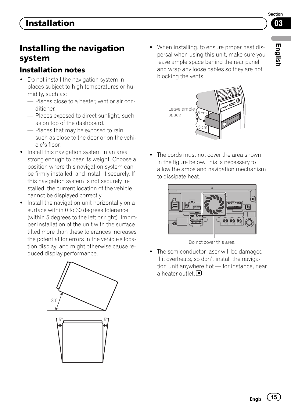 Installing the navigation system, Installation notes 15, 03 installation | Pioneer AVIC-F840BT User Manual | Page 15 / 124