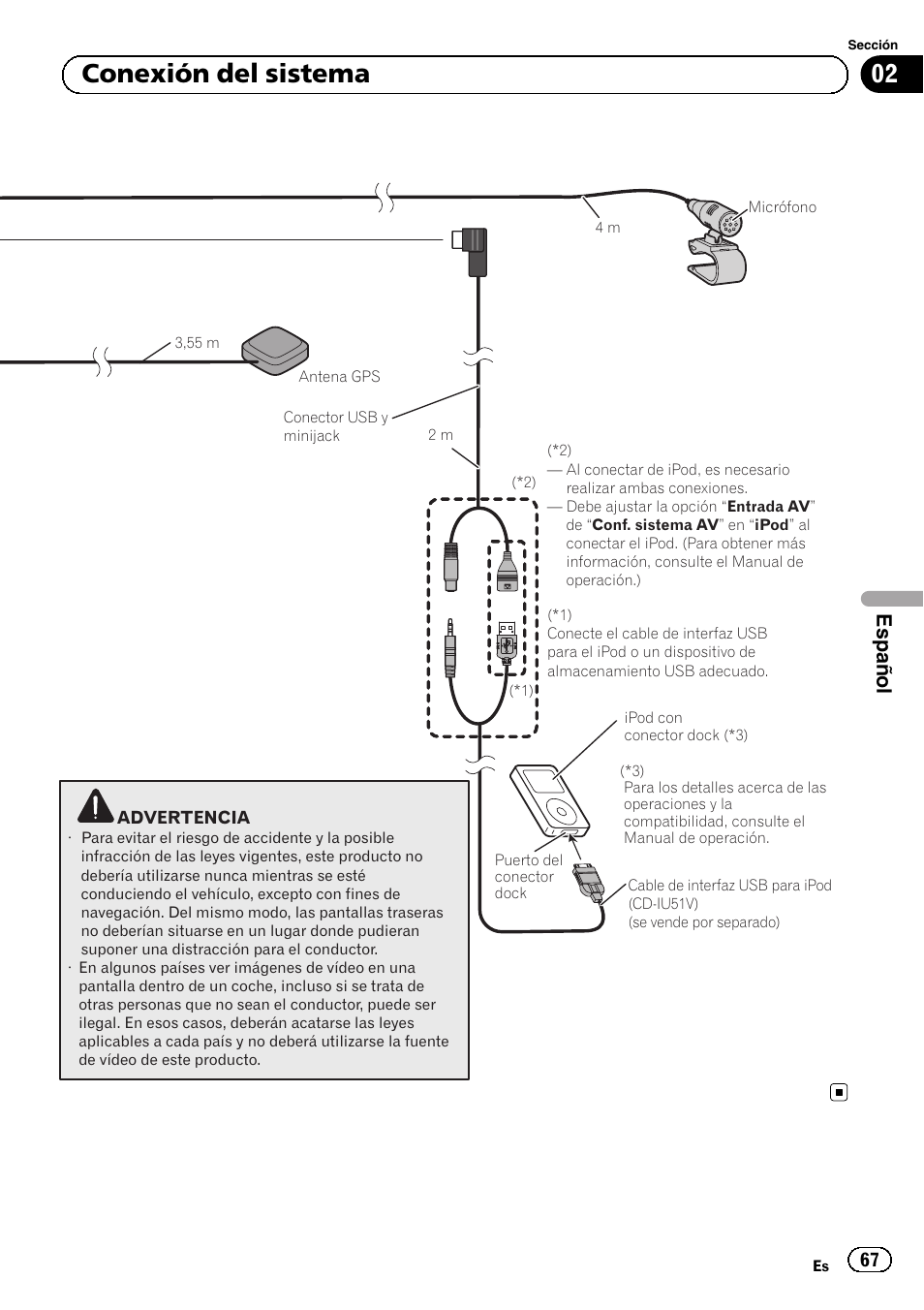 02 conexión del sistema, Español | Pioneer AVIC-F840BT User Manual | Page 67 / 124