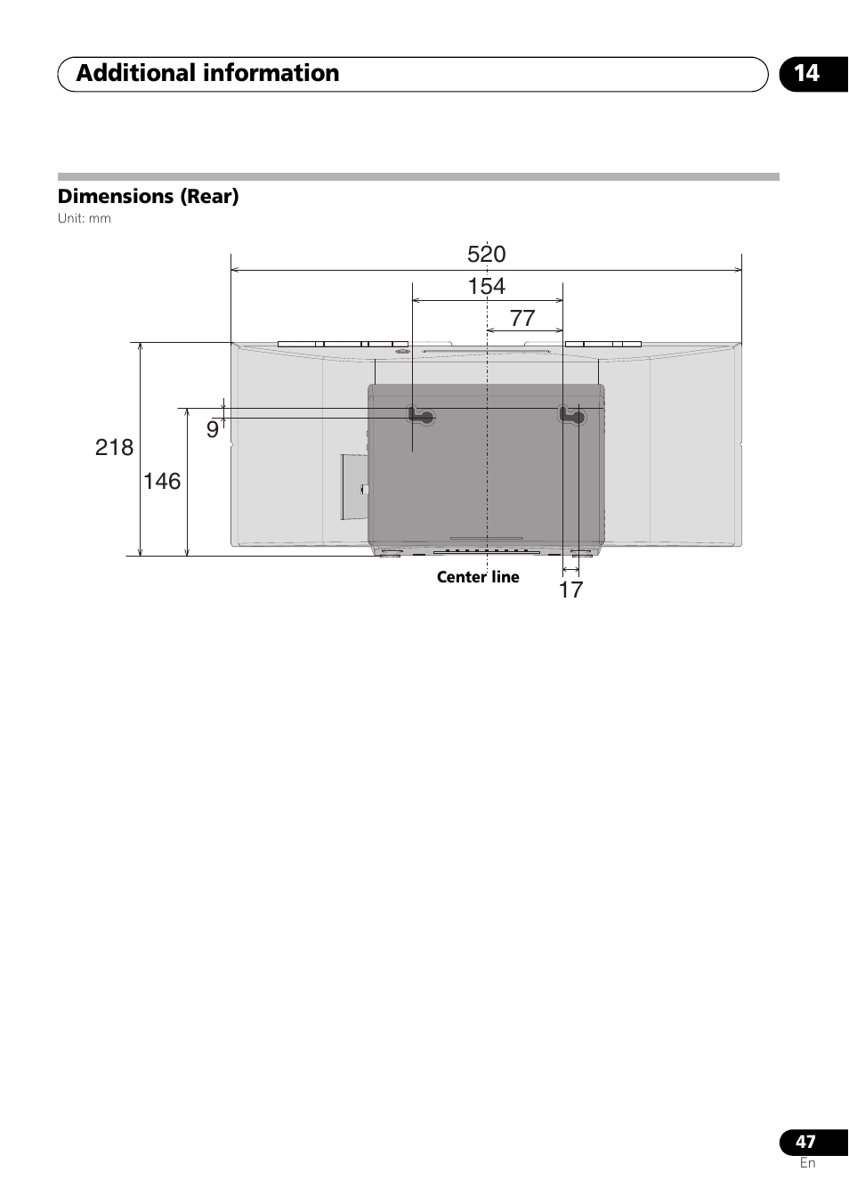 Dimensions (rear), Additional information 14 | Pioneer X-SMC55-S User Manual | Page 47 / 54