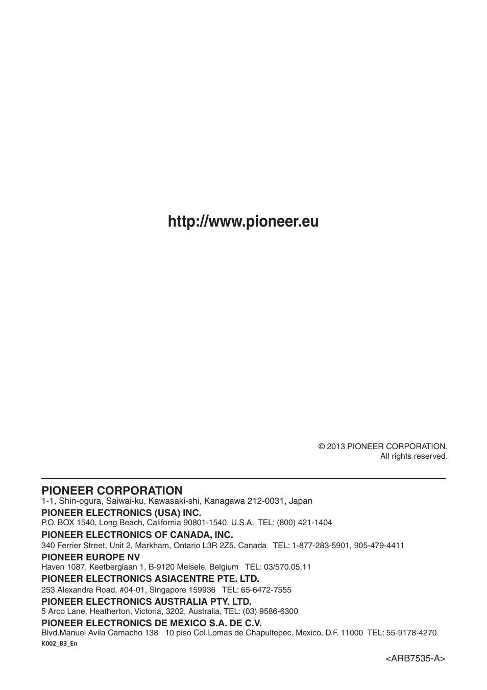 Pioneer corporation | Pioneer X-SMC55-S User Manual | Page 54 / 54