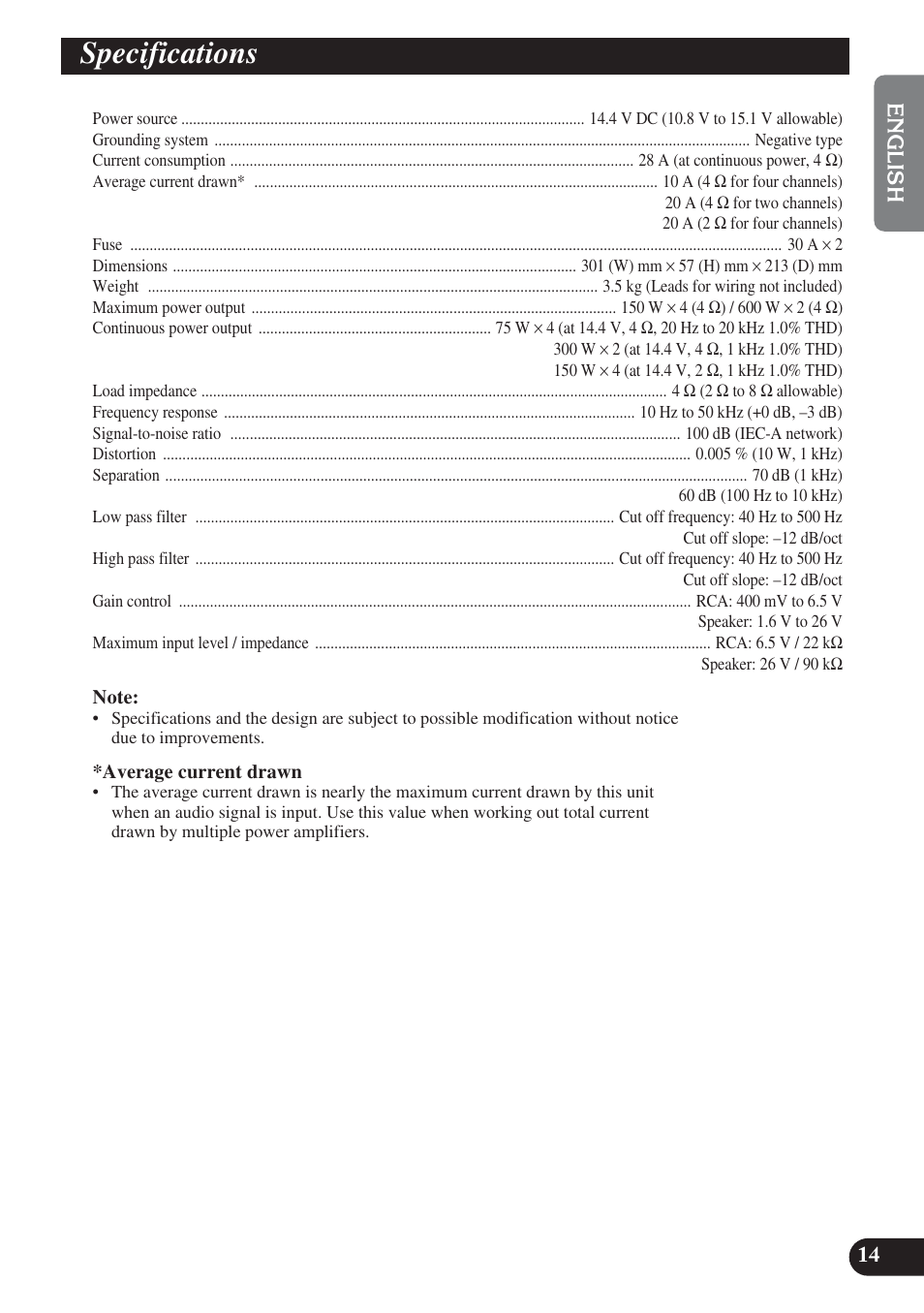 Specifications | Pioneer PRS-D420 User Manual | Page 15 / 100