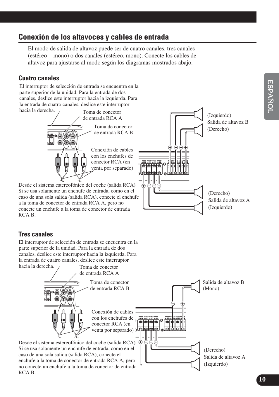 Conexión de los altavoces y cables, De entrada, Conexión de los altavoces y cables de entrada | Pioneer PRS-D420 User Manual | Page 25 / 100