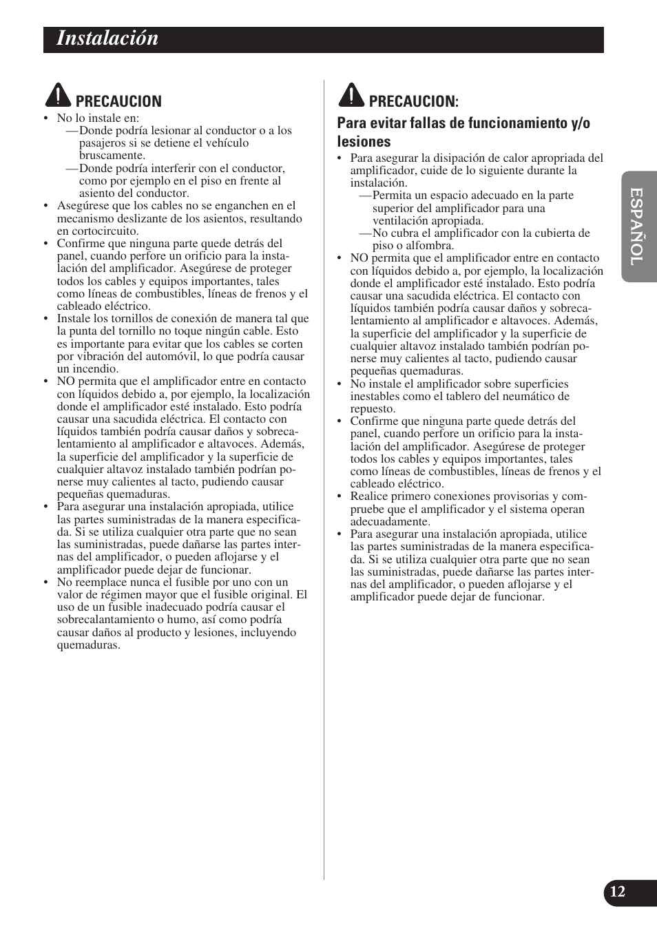 Instalación | Pioneer PRS-D420 User Manual | Page 27 / 100