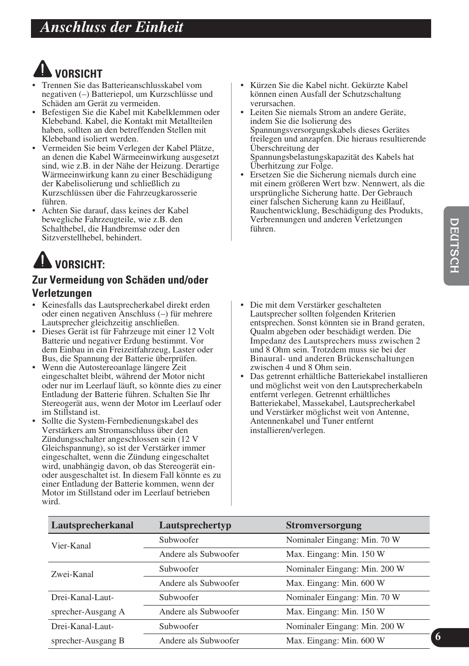 Anschluss der einheit | Pioneer PRS-D420 User Manual | Page 35 / 100