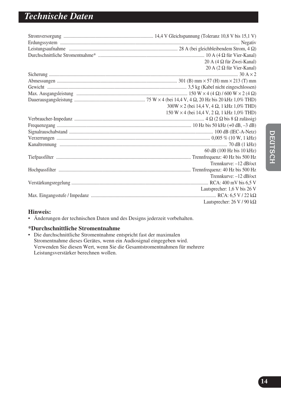 Technische daten | Pioneer PRS-D420 User Manual | Page 43 / 100